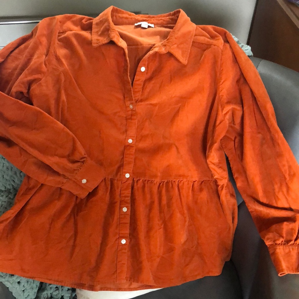 Loft corduroy orange top with peplum waist L